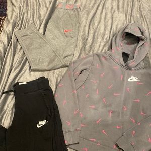 Nike Girls hoodie and 2 sweatpants. All size large.